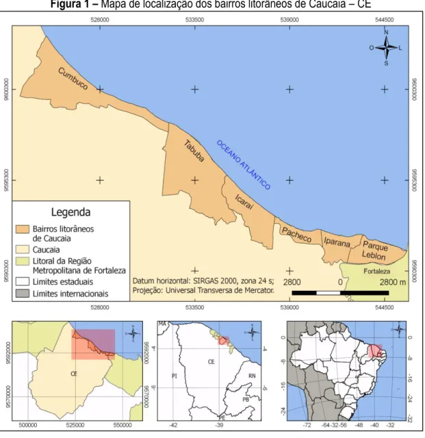 Figura 1 – Mapa de localização dos bairros litorâneos de Caucaia – CE