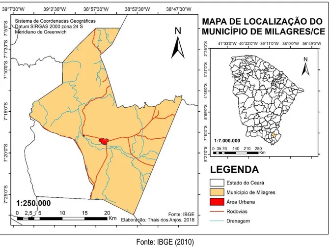 Figura 1: Mapa de localização do município de Milagres/CE. 