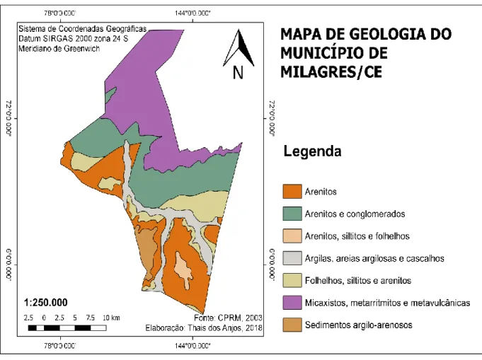 Figura 2: Mapa de geologia do município de Milagres/CE. 