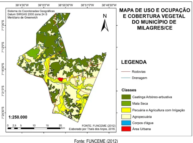 Figura 4: Mapa de uso e ocupação e cobertura vegetal do município de Milagres/CE.  
