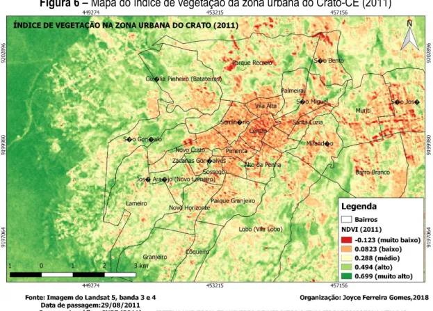 Figura 6 – Mapa do índice de vegetação da zona urbana do Crato-CE (2011) 