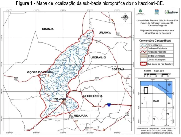 Figura 1 - Mapa de localização da sub-bacia hidrográfica do rio Itacolomi-CE. 