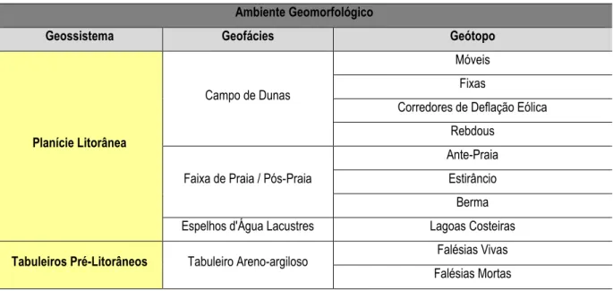 Tabela 1 – Ambiente Geomorfológico Multiescalar na Praia das Fontes em Beberibe. 