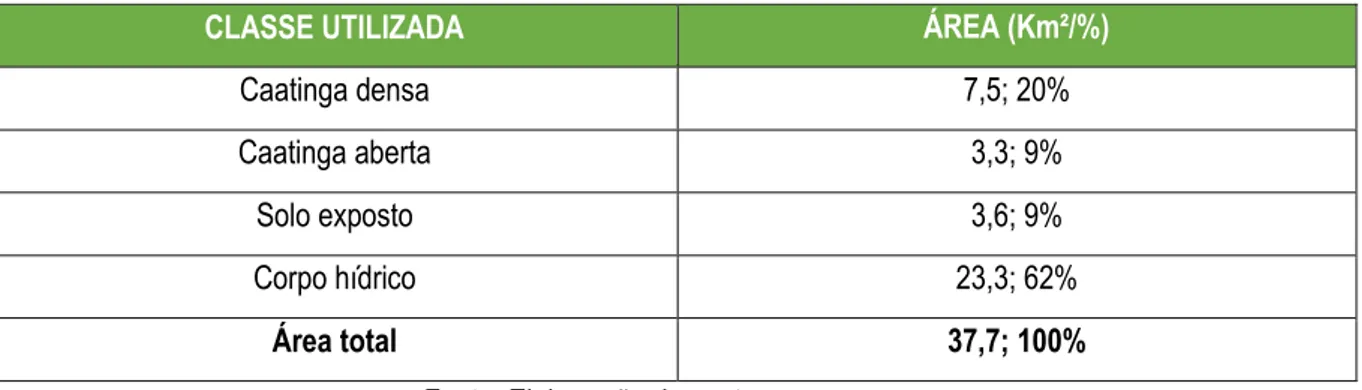 Tabela 01: Classes utilizadas para o uso e ocupação do solo na laguna Lagamar. 