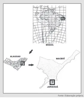 Figura 1    |   Localização do Bairro de Jaraguá na cidade de  Maceió-AL-BR.
