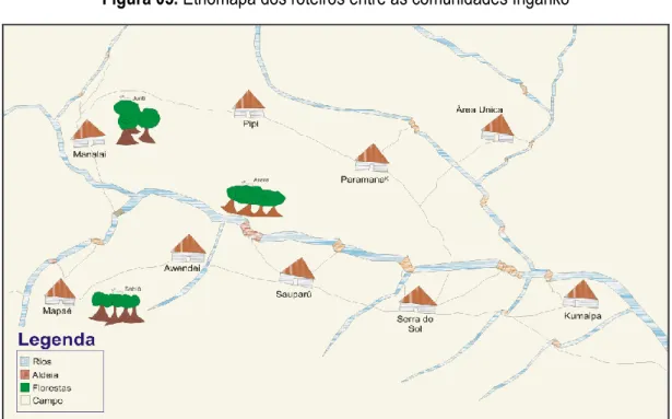 Figura 05. Etnomapa dos roteiros entre as comunidades Ingarikó 