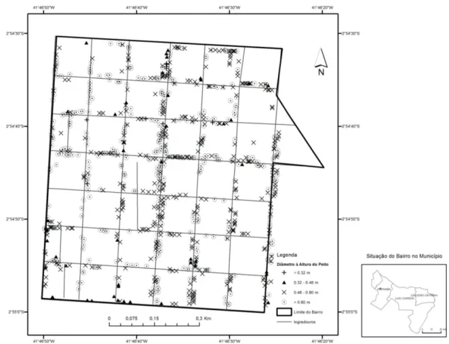 Figura 2. Mapa temático representando a disposição e proporções do DAP no bairro Nova Parnaíba