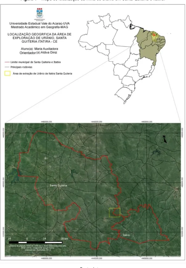 Figura 1 – Mapa de localização da mina de urânio em Santa Quitéria e Itatira. 