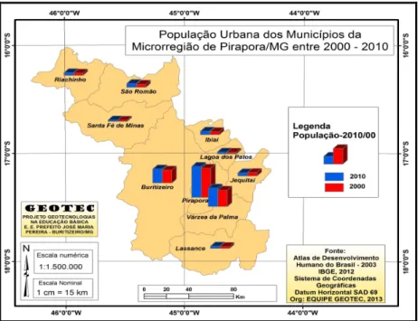 Figura 06: Mapa de População Urbana na Microrregião de Pirapora-MG  Fonte: EQUIPE GEOTEC