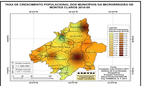 Figura 08: Mapa da Taxa de Crescimento Populacional da Microrregião  de Montes Claros-MG