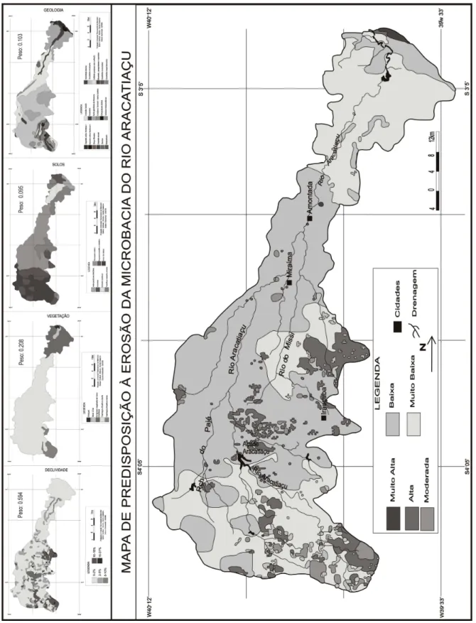 Figura 2: Mapa de predisposição à erosão da microbacia do rio Aracatiaçu. 