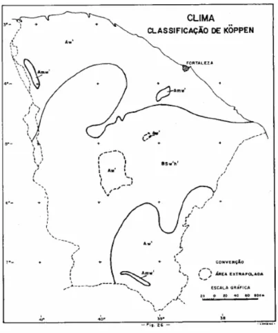 Figura 4 - Classificação climática do Estado do Ceará segundo o sistema de Köppen. (Jacomine  et al, 1973)