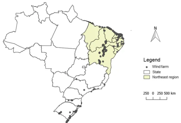 Figure 2 - Spatial distribution of wind farms in Brazil 