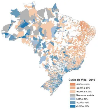 Figura 1 – Níveis comparativos de custo de aluguel por município, 2010 