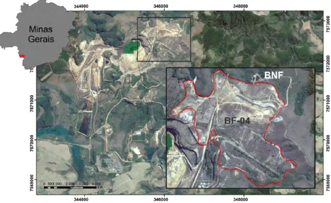 Figure 1 – Location of the study area, with the BF-04 delimitation in the INB facilities.