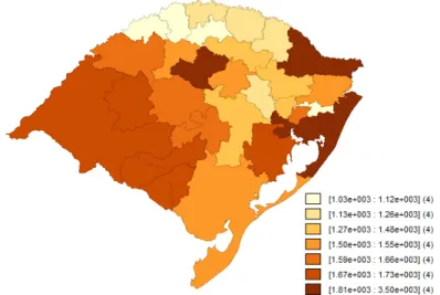 Figura 2 – Mapa de distribuição de furtos nos COREDES do Rio Grande do Sul 