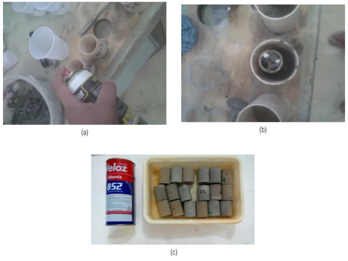Figure 2 – (a) The petroleum jelly that is used to facilitate sample removal, (b) the use of the tube to locate the polystyrene beads so that they are centered and (c) the dissolution process in which the paint tinner is used to dissolve the styrofoam ball