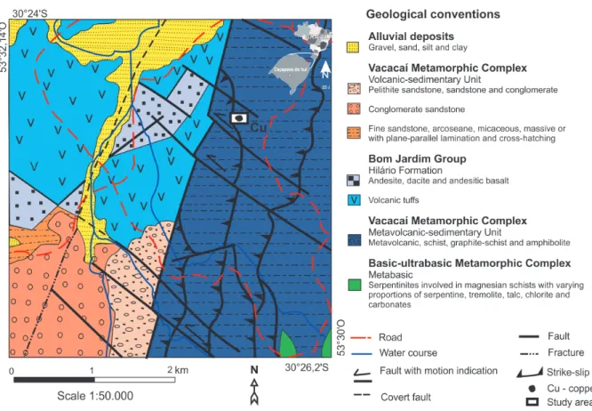 Figure 2 – Geological map of the study area. Source: Passo do Salsinho map SH-22-Y-A-I-4, CPRM – Serviço Geológico do Brasil (1995).