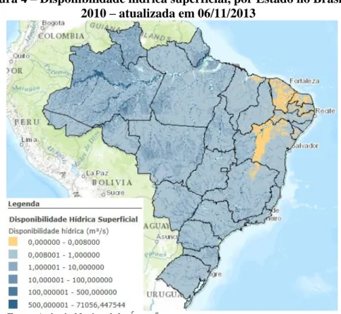 Figura 4 – Disponibilidade hídrica superficial, por Estado no Brasil –  2010 – atualizada em 06/11/2013 