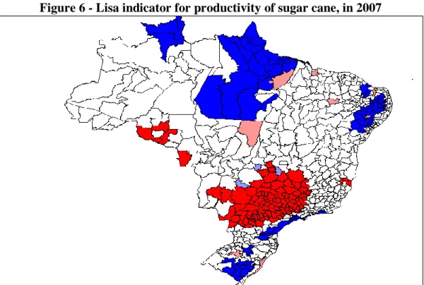 Figure 6 - Lisa indicator for productivity of sugar cane, in 2007 