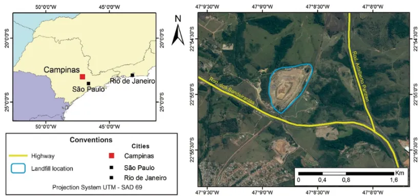 Figure 1 – Location of the municipal solid waste (MSW) landfill Delta A and its access roads.