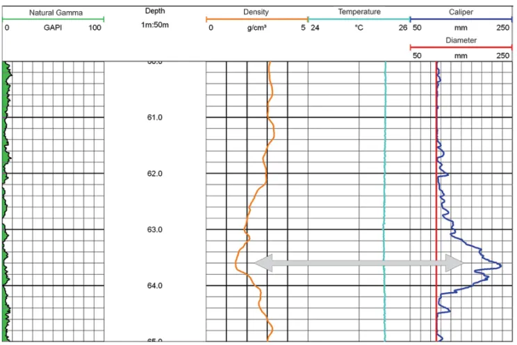 Figure 10 – Example of gamma-gamma profile correlating the borehole wall variations with densities