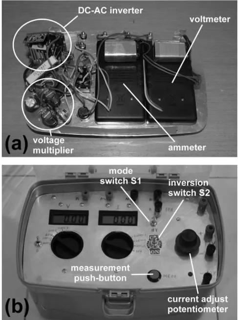 Figure 2 – The final arrangement of the main devices on the chassis (a). Notice the DC-AC inverter circuit, the voltage multiplier and the meters