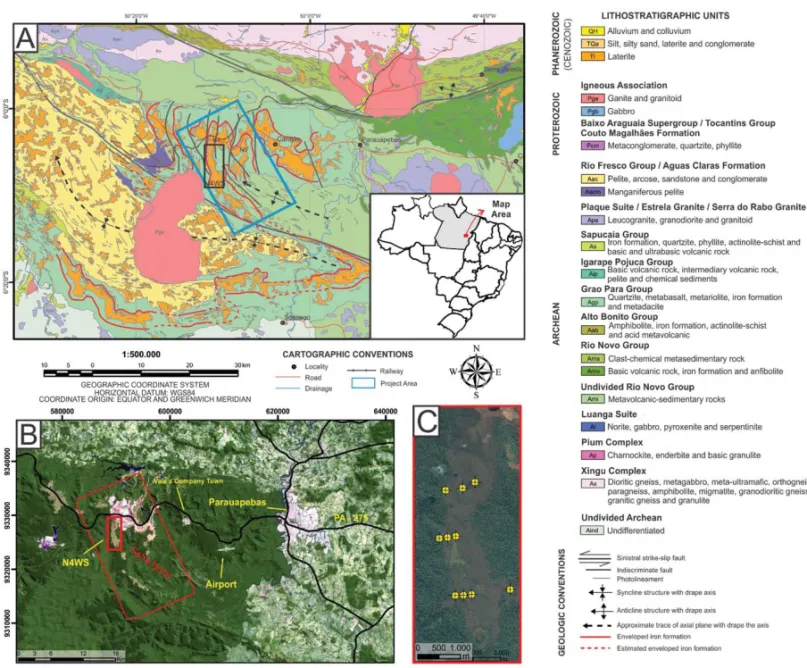 Figure 1 – A – Geological map of the Caraj´as Mineral Province (Modified from Costa, 2007)