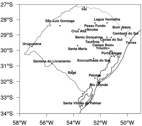 Figure 1 – Geographic distribution of the 23 weather stations over RS.