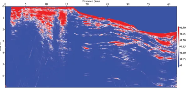 Figure 17 – Coherence section of the CRS Fresnel conventional stack showing a maximum value around S = 0.30 .