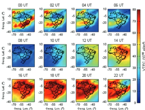 Figure 6 – VTEC maps for the Brazilian sector (date October 16, 2014).