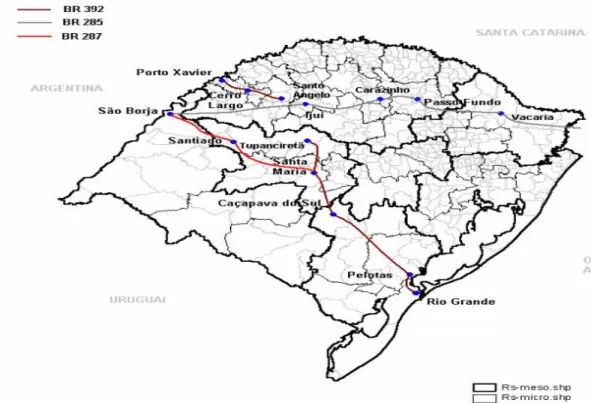 Fig. 2 - Infraestrutura rodoviária no Estado do Rio Grande do Sul - principais rodovias  federais