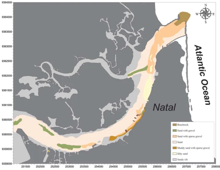 Figure 4 – Facies map generated from integrated sonographic and sediment data (Fraz˜ao, 2003), according to the classification of Folk (1974).