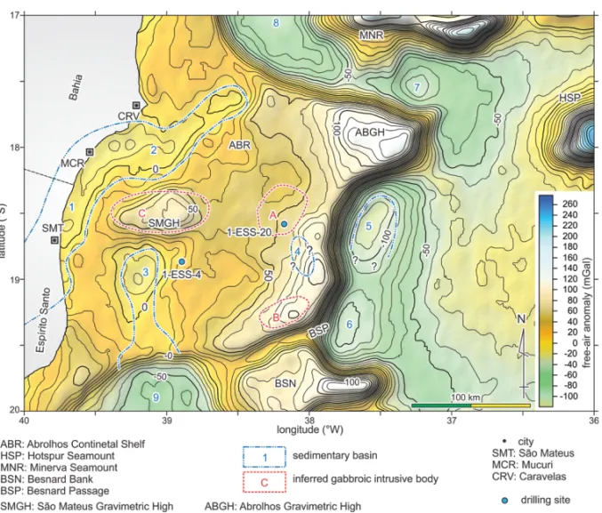 Figure 5 – Free-air anomaly map for the studied area base don Gravity Anomaly version 18