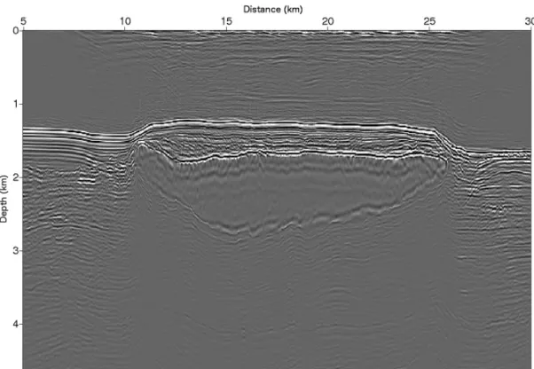 Figure 9 – Section from the Gulf of Mexico data migrated using the pseudo-analytical method with second-order approximation for the pseudo-Laplacian operator.