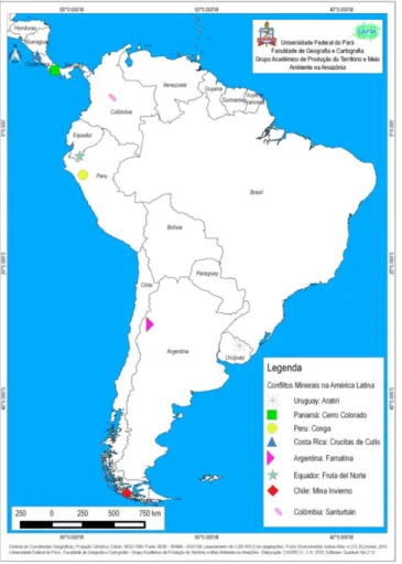 Figura 1 - Conflitos Envolvendo Atividade Mineradoras na América Latina