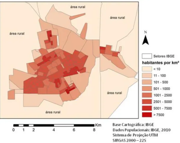 Figura 7 – Paranavaí - Densidade Demográfica da área urbana continua – 2010. 