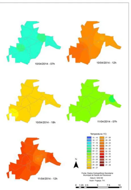 Figura 9 - Área Urbana Contínua de Paranavaí-PR: Coleção de mapas de Isotermas –  10 e 11/04/2014