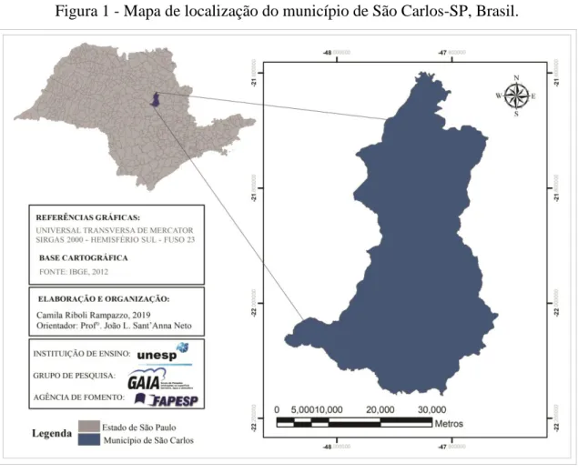 Figura 1 - Mapa de localização do município de São Carlos-SP, Brasil. 