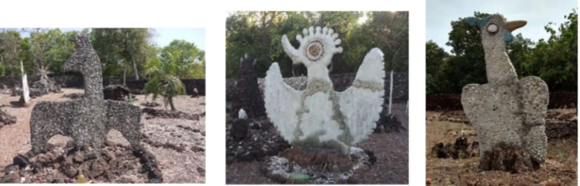 Figura 6 - Esculturas de pássaros produzidas por Mãe Romana no Sítio Jacuba, localizadas na parte externa  da Casa - 07/03/2015 (acervo Mírian Tesserolli