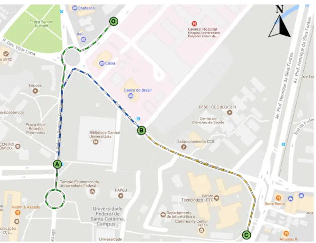 Figure 6. Bus route, bus stops and route segments 