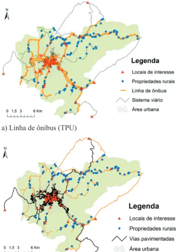 Figura 3: Localização dos LI, propriedades rurais, TPU e TPav no município.