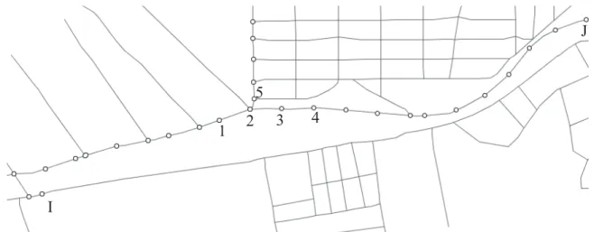 Figura 4. Trecho de uma rota entre os pontos I e J do município de Apucarana 