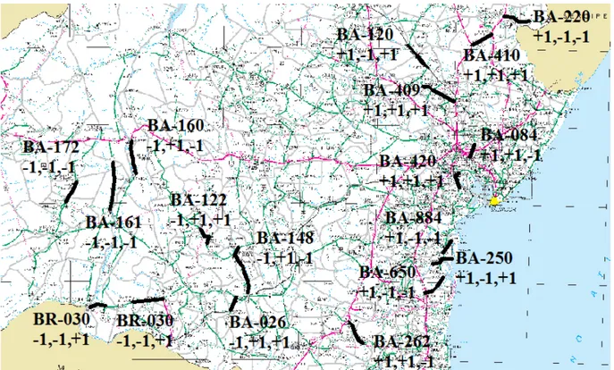 Figura 1. Localização das rodovias que tiveram trechos selecionados para levantamento de irregularidade longitudinal 