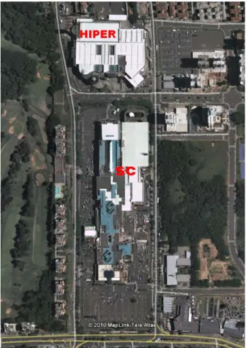 Figura 1. Localização do Shopping Center e Hipermercado em  Porto Alegre [Fonte: Google Earth] 