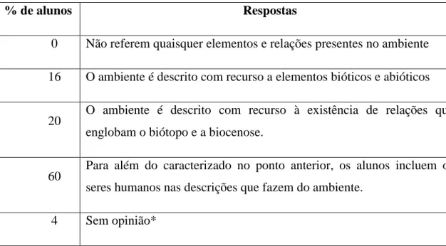 Tabela  5.  Descrição  centrada  nos  elementos  e  nas  relações  presentes  no  ambiente  - -Síntese de comentários relativos ao conceito de ambiente (n=25) 