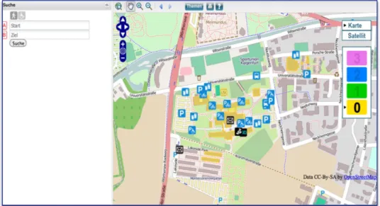 Figura 2.12: Interface web da aplicação Campus GIS, Universidade Klagenfurt [10].