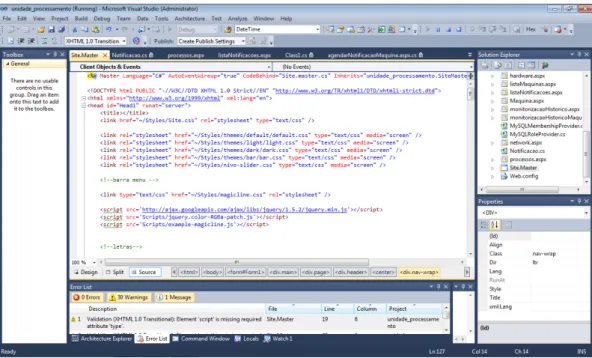 Figura 5.1: Ambiente do Visual Studio durante o desenvolvimento da apli- apli-cação em ASP.NET[3]