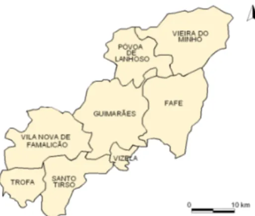 Fig. 7 – Mapa do concelho de Vieira do Minho no Vale do Ave  (reproduzido de Câmara Municipal de Vieira do Minho) 