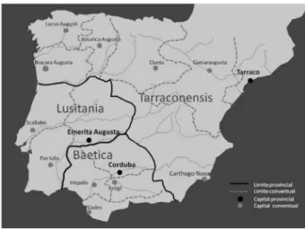 Figura 1 - Localização de  Bracara Augusta , no contexto da Península Ibérica (Martins  et al